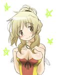  blush breasts hands_on_own_chest hidamari_sketch large_breasts miyako smile solo star strap_slip wa_(genryusui) white_background 