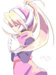  bangs blonde_hair ciel_(rockman) eyebrows_visible_through_hair eyes_closed female gloves hands_clasped hands_together headgear high_ponytail kokurizero long_hair own_hands_together ponytail profile rockman rockman_zero simple_background sketch solo white_background 