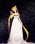  bare_shoulders bishoujo_senshi_sailor_moon blonde_hair cai double_bun dress full_body hair_grab head_tilt jewelry long_hair necklace princess_serenity see-through sky solo star_(sky) starry_sky tsukino_usagi twintails very_long_hair white_dress 