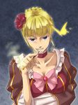  aokiri_(dolce) bad_id bad_pixiv_id beatrice blonde_hair blue_eyes bow breasts bug butterfly choker grin insect kiseru large_breasts looking_at_viewer pink_bow pipe smile solo umineko_no_naku_koro_ni 
