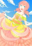  1girl absurdres alternate_costume apo_(13-ff-too-love) dress final_fantasy final_fantasy_xiii green_eyes highres oerba_dia_vanille off_shoulder pink_hair sky twintails 