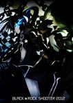  black_hair black_rock_shooter black_rock_shooter_(character) blue_eyes checkered dead_master gloves glowing glowing_eye green_eyes grin jacket langlang long_hair multiple_girls pale_skin smile star sword twintails weapon 