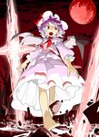  ascot barefoot moon oguro_(moyashi_2-hon) open_mouth pointy_ears purple_hair red_eyes red_moon remilia_scarlet short_hair solo touhou wings 