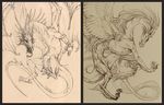  claws dragon feathered_wings feral flying forked_tongue frills hibbary line_art membranous_wings midair monochrome nude quadruped scalie sepia sketch spines spread_wings tongue wing_claws wings 