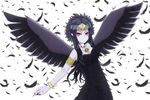  armband black_hair bracelet breasts cleavage dress emblem fabled_grimro feathers infinity necklace pose purple_eyes strapless tiara wings yu-gi-oh! 