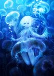  air_bubble akitani_kou blue bubble highres jellyfish looking_at_viewer monster_girl original personification smile underwater 