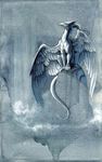  dragon feral furred_dragon hibbary horn male rock sitting solo water waterfall white wings 