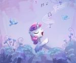  abstract_background avian bird bushes cub equine eyes_closed female feral friendship_is_magic hair holivi horn horse mammal musical_note my_little_pony open_mouth pink_hair pony purple_hair singing solo sweetie_belle_(mlp) two_color_hair two_tone_hair unicorn young 