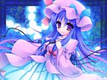  bow gradient_hair hair_bow hat hat_bow kujou_mikuru long_hair long_sleeves multicolored_hair patchouli_knowledge purple_eyes purple_hair solo touhou very_long_hair wide_sleeves 