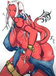  anus ass bad_id bad_pixiv_id bracelet breasts dragon_quest dragon_quest_x highres horns huge_breasts jewelry looking_back nuezou ogre_(dq10) pointy_ears red_skin sideboob solo spikes tail white_hair 