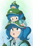  baby bad_id bad_pixiv_id bean blue_eyes blue_hair blush face hair_bobbles hair_ornament hat kawashiro_nitori minigirl multiple_girls multiple_persona open_mouth pacifier screwdriver short_hair sleeping space_jin touhou two_side_up younger 