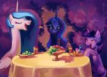  abstract_background absurd_res apple blue_eyes blue_hair cup cutie_mark dinner equine eyes_closed female feral friendship_is_magic fruit grapes group hair hi_res holivi horn horse mammal my_little_pony open_mouth pink_hair plate pony princess_celestia_(mlp) princess_luna_(mlp) purple_hair sibling sisters smile spoon table twilight_sparkle_(mlp) two_color_hair two_tone_hair unicorn winged_unicorn wings 