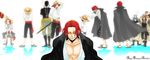  6+boys age_progression amputee ben_beckman black_hair cape child cigarette crying dual_persona eating food gol_d_roger hat jacket_on_shoulders lowres lucky_roux male male_focus male_only monkey_d_luffy multiple_boys multiple_persona one_piece open_collar ponytail red_hair saber_(weapon) sandals sash scar shanks sheathed_sword shirt smoking straw_hat striped striped_shirt sword time_progression weapon yasopp 