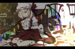  bandages bed blonde_hair blood bloody_knife book chair cuffs flandre_scarlet hat hat_ribbon high_heels holding itoo knife letterboxed on_floor open_book open_mouth red_eyes ribbon shelf shoes short_hair side_ponytail sitting skirt skirt_set skull solo stuffed_animal stuffed_toy tea_set teddy_bear touhou wariza wings wrist_cuffs 