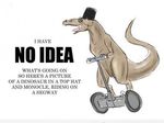  english_text eyewear gentleman hat humor monocle open_mouth plain_background raptor reptile scalie segway self_descriptive solo terribly_british text top_hat unknown_artist 