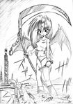  chains crush demon_girl demon_wings destruction factory giantess gloves harbor kemo long_hair monochrome monster_girl panties scythe serious ship shirt tsunami underwear wings 