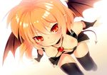  black_legwear blush demon_girl demon_tail demon_wings looking_at_viewer orange_hair original pointy_ears red_eyes short_hair simple_background smile solo succubus tail thighhighs white_background wings zpolice 