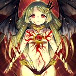  blonde_hair breasts demon_wings hair_ornament large_breasts long_hair multicolored_hair nail_polish original red_eyes shiny shiny_hair snake solo topless torn_clothes wings zpolice 