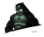  akbal_(coc) akbal_(corruption_of_champions) alpha_channel anthro biceps corruption_of_champions english_text feline glowing glowing_eyes green_eyes looking_at_viewer male mammal muscles panther pecs spn teeth text 