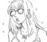  bare_shoulders bb_(baalbuddy) bling earrings greyscale hairband hoop_earrings jewelry lips long_hair monochrome necklace solo spaghetti_strap sparkle sunglasses toono_akiha tsukihime upper_body 