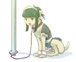  black_hair body_mod bow_tie canine collar cute digitigrade dog drooling eyes female for_a_head green_hair hair hindpaw leash long_hair maid_outfit maid_uniform mammal open_mouth paws pet plain_background pole saliva sitting solo tongue tongue_out uniform unknown_artist white_background 