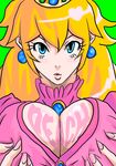  1girl absurdres blonde_hair blue_eyes breasts broach brooch crown earrings highres huge_breasts jewelry mario_(series) mattsun_(lyohei-adgjmptw) princess_peach super_mario_bros. writing_on_breasts 