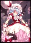  bad_id bad_pixiv_id bat_wings blue_hair border building dress full_moon gloves hair_over_one_eye hat hat_ribbon holding kiira moon red_eyes remilia_scarlet ribbon short_hair smile solo staff touhou wings 