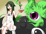 1girl bowl chopsticks demon green_hair long_hair marvel one-eye rice saya saya_no_uta shuma_gorath tentacle 