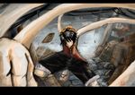  1boy black_hair clenched_hand fighting_stance fist hat letterboxed male male_focus male_only monkey_d_luffy one_piece rubber sandals scar solo straw_hat 