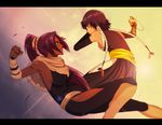  2girls black_hair bleach dark_skin fighting multiple_girls ponytail purple_hair shihouin_yoruichi shinigami sui-feng 