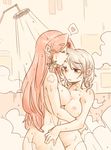  ass breasts eyebrows forehead_kiss heart height_difference hong_meiling izayoi_sakuya kiss large_breasts long_hair multiple_girls nipples nude ponke showering spoken_heart thick_eyebrows touhou yuri 