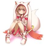  :3 androgynous animal_hat blonde_hair blush hands_on_own_knees hat highres hood hooded_jacket jacket knees_together_feet_apart kyubey looking_at_viewer mahou_shoujo_madoka_magica md5_mismatch personification red_eyes shirt shorts sitting solo tom_(drpow) 