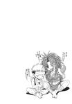  1girl ;d bandages bare_shoulders comic greyscale highres long_hair monochrome nanzaki_iku one_eye_closed open_mouth queen's_blade risty sitting smile 