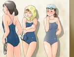  blush body_paint bodypaint breasts competition_school_swimsuit error_(errorless) errorless_(artist) false_clothes goggles goggles_on_head multiple_girls nipples nude painted_clothes public pussy school_swimsuit smile swiming_glasses swimming_glasses swimsuit uncensored 