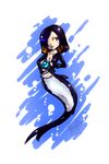  black_hair breasts chibi cleavage female female_only fishman_island full_body hood hoodie madame_shirley mermaid monster_girl one_piece solo tail transparent_background yellow_eyes 