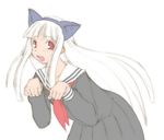  aisaka_sayo animal_ears cat_ears kasuga_yukihito leaning_forward long_hair lowres mahou_sensei_negima! paw_pose red_eyes school_uniform serafuku white_hair 