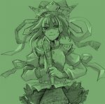  bow green hat looking_at_viewer monochrome ribbon ririvery rod_of_remorse shiki_eiki simple_background sketch solo touhou 