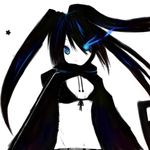  black_hair black_rock_shooter black_rock_shooter_(character) blue_eyes long_hair midriff navel scar solo twintails yamasaki_tomoya 