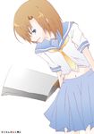  artist_request blue_eyes brown_hair copyright_name hatchet higurashi_no_naku_koro_ni nose_hatchet pleated_skirt ryuuguu_rena school_uniform short_hair skirt solo 