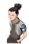  absurdres artist_request earrings fishnet_top fishnets forehead_protector highres jewelry konohagakure_symbol male_focus nara_shikamaru naruto naruto_(series) official_art ponytail solo 
