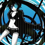  akatsuki_yakyou bad_id bad_pixiv_id black_hair black_rock_shooter black_rock_shooter_(character) blue_eyes long_hair midriff navel solo twintails 