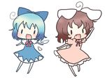  animal_ears bad_id bad_pixiv_id blue_hair bow bunny_ears chibi cirno inaba_tewi multiple_girls sakuramori_sumomo short_hair touhou 