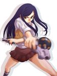  blue_hair dual_wielding gangsta_hold green_eyes gun holding kuga_natsuki motion_blur my-hime sakaki_imasato school_uniform skirt socks solo weapon 