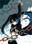  bad_id bad_pixiv_id black_hair black_rock_shooter black_rock_shooter_(character) blue_eyes chain hyakuen_raitaa long_hair midriff navel scar solo star twintails 