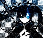  221_(tsutsuichi) black_rock_shooter black_rock_shooter_(character) blue_eyes chain cross long_hair midriff solo twintails 