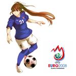  aguhari andrea_pirlo bad_id bad_pixiv_id ball bangs blue_legwear blush breasts brown_hair clothes_writing dated euro_2008 europass floating_hair full_body genderswap genderswap_(mtf) hair_ribbon high_ponytail italian_flag italy jersey leggings logo long_hair looking_to_the_side number playing_sports ponytail puma_ag purple_eyes ribbon serious shoes short_sleeves shorts simple_background small_breasts sneakers soccer soccer_ball soccer_uniform solo sport sportswear standing very_long_hair white_background wristband 