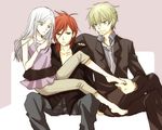  2boys bad_id bad_pixiv_id blonde_hair blue_eyes feet formal graham_aker gundam gundam_00 long_hair male_focus multiple_boys patrick_colasour red_hair short_hair silver_hair soma_peries waka-kiyu yellow_eyes 