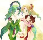  artist_request blonde_hair final_fantasy final_fantasy_iv green_hair heart heart_hands heart_hands_duo multiple_girls rosa_farrell rydia thighhighs 