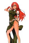  breasts china_dress chinese_clothes dress hat hong_meiling large_breasts legs long_hair no_panties red_hair solo touhou uousa-ou 