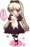  bad_id bad_pixiv_id blonde_hair blush chibi copyright_request dress long_hair lowres red_eyes ribbon solo striped striped_legwear stuffed_animal stuffed_cat stuffed_toy thighhighs umehara_emika 